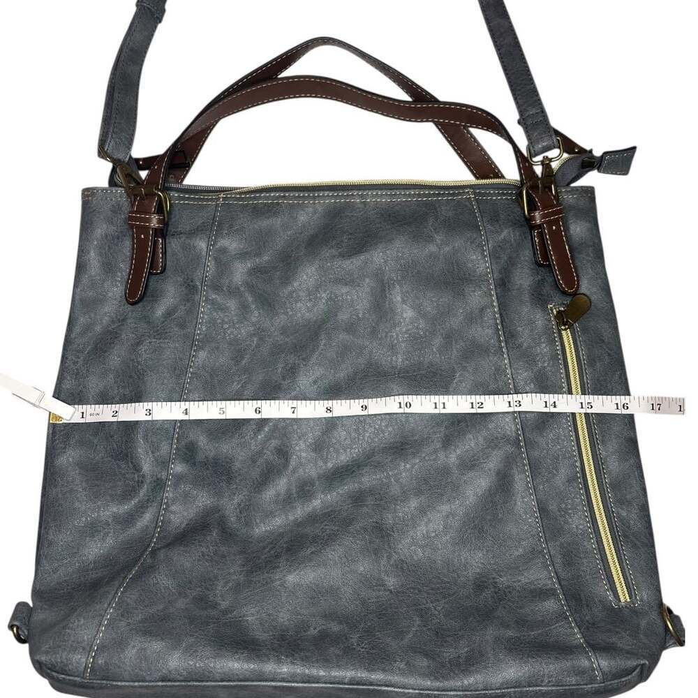 Brenice Large Faux Leather Grey Crossbody Hobo Bag with Contrast Straps - Picture 5 of 9